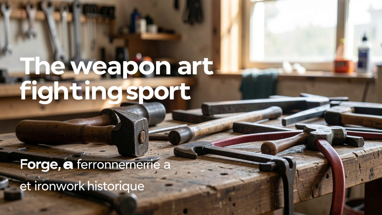 Illustrative image: a pair of curved practice swords lying across a worn wooden bench in a quiet training hall.