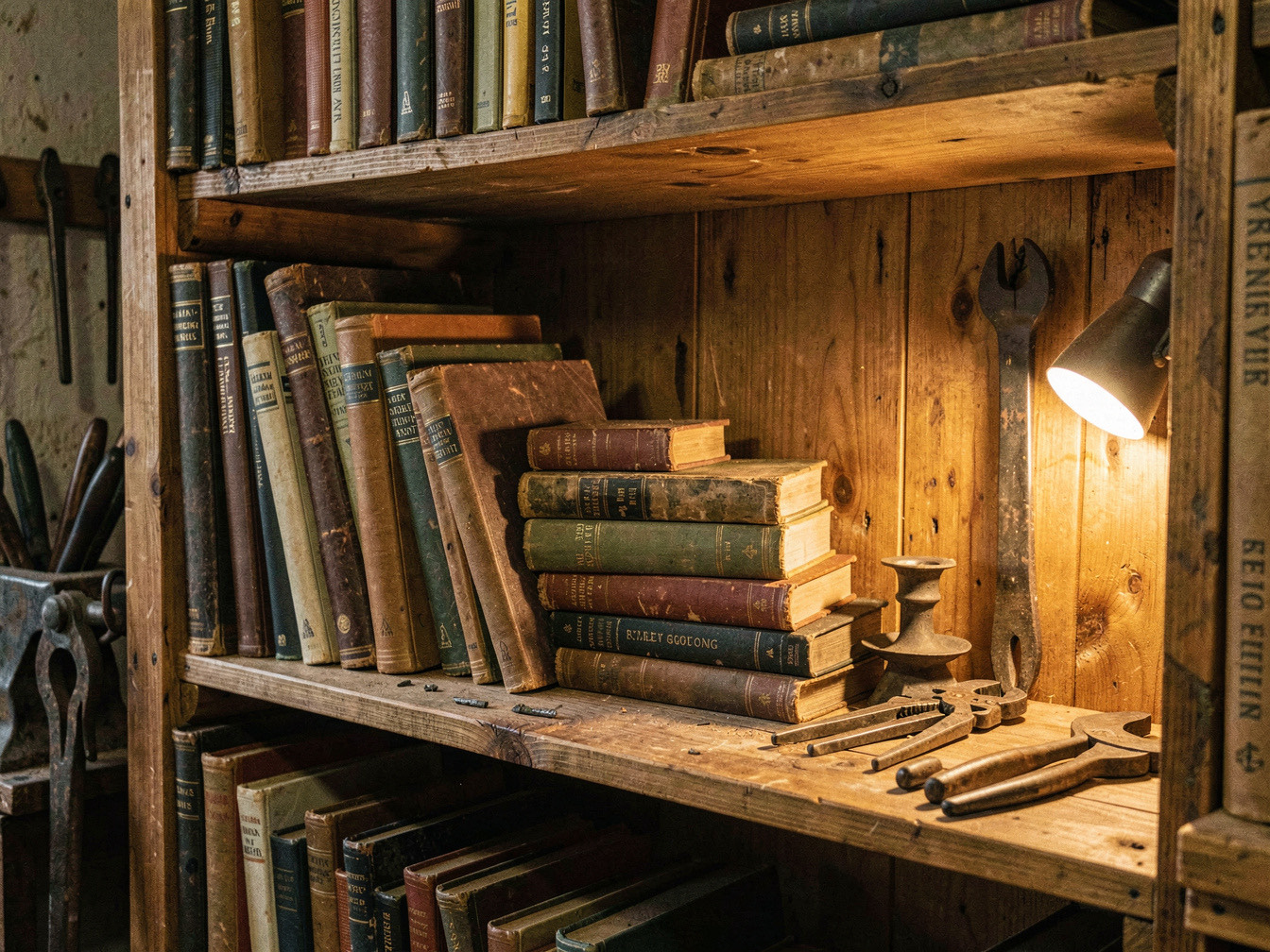 Illustrative image: A late-afternoon shot inside a Japanese bookshop, low winter light through the front window, a hand pulling a small bunko paperback from a packed shelf while a clerk straightens a stack of obi-banded new releases in the background.